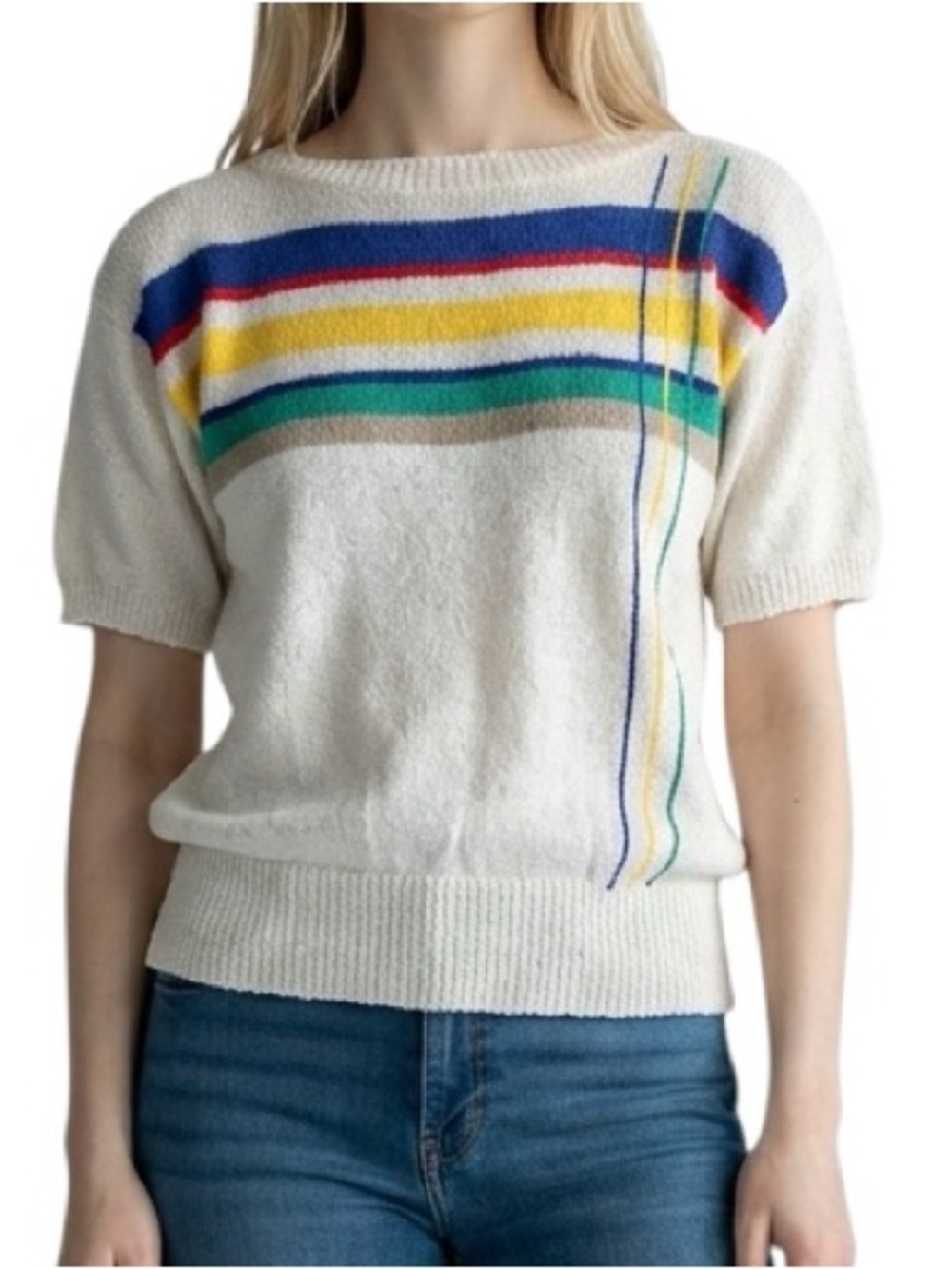 Vintage Koret striped short sleeve boat neck sweater top excellent condition